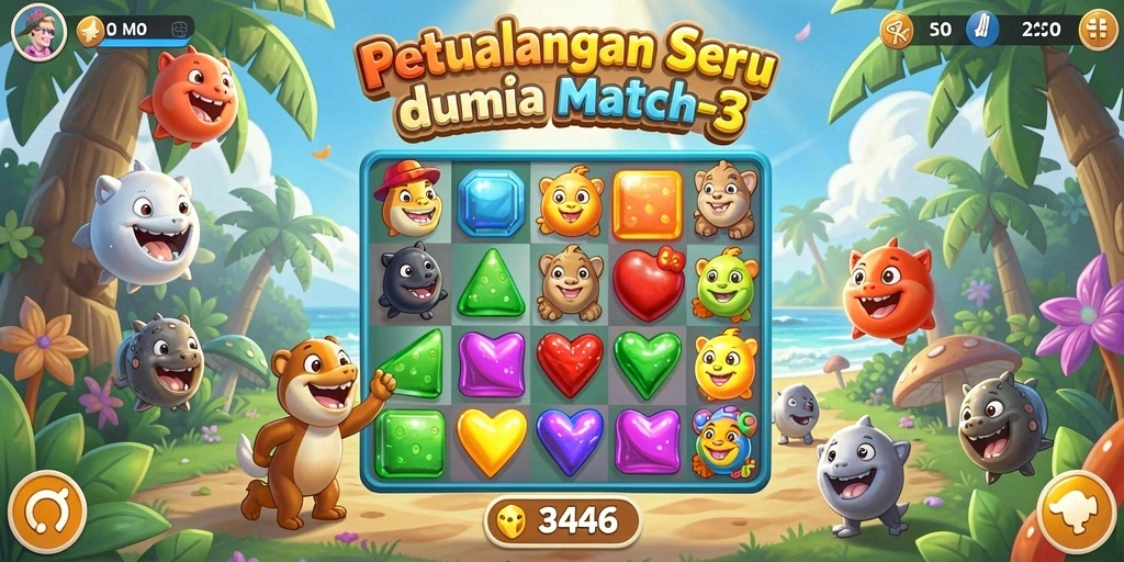 Tampilan gameplay <strong>3446</strong> yang menampilkan aksi seru Match-3.