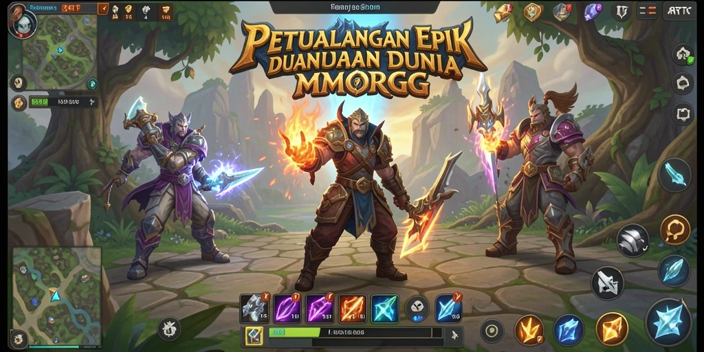Screenshot utama gameplay 6RT menampilkan pertempuran epik dalam dunia MMORPG.