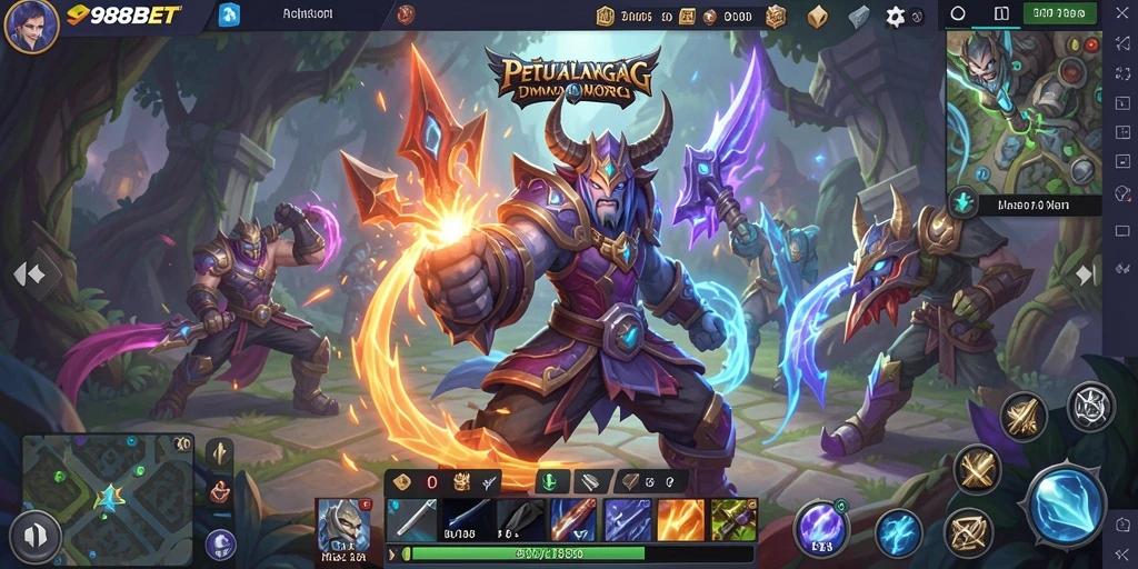 Tangkapan layar gameplay 988BET dengan pertempuran epik di dunia MMORPG.