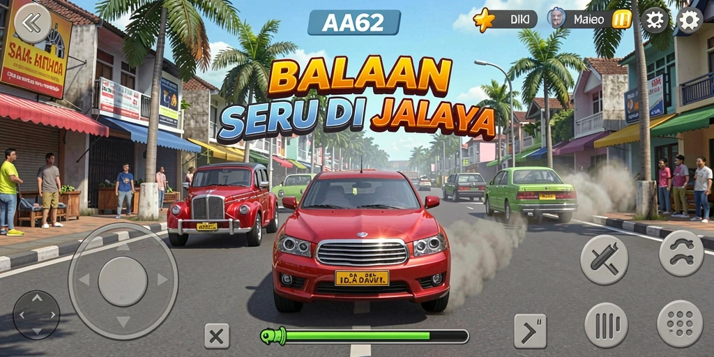Screenshot game AA62 menampilkan aksi balapan keren di lintasan yang menegangkan.