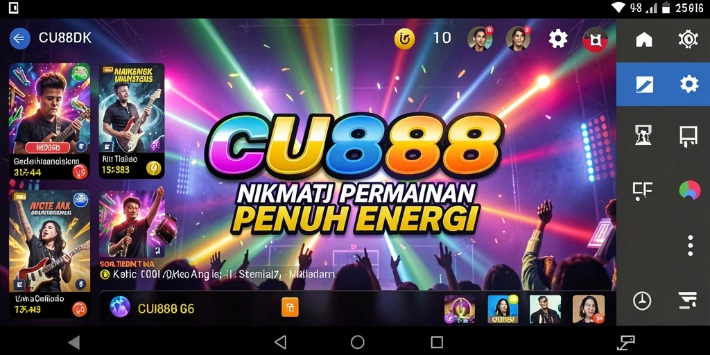 Screenshot CU888 menunjukkan gameplay musik yang seru dan menantang.