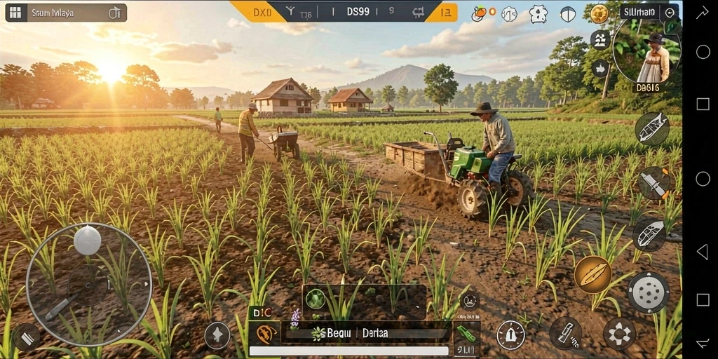 Screenshot menunjukkan aktivitas bertani yang menarik dan interaktif.