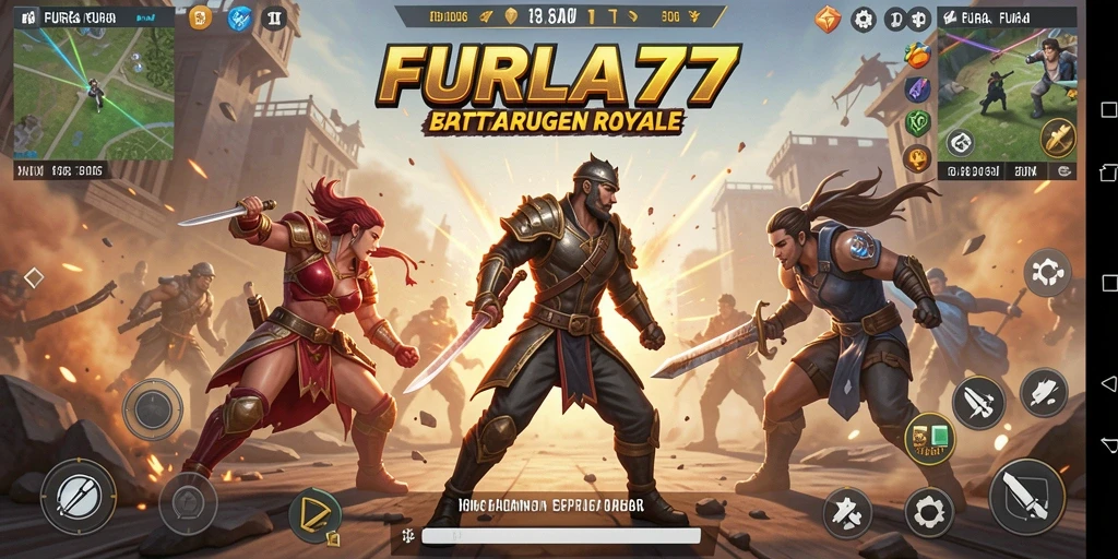 Gameplay FURLA77 menampilkan pertempuran seru di arena Battle Royale.