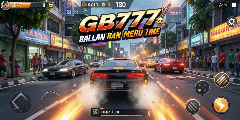 Tangkapan layar menampilkan balapan seru di trek yang menantang dalam GB777.