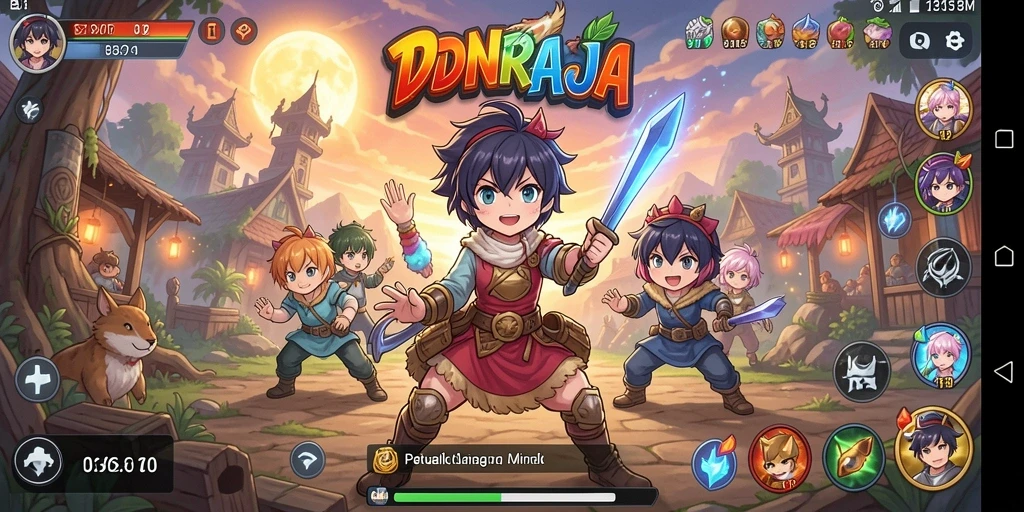 Tampilan gameplay menarik dari IDNRAJA dengan karakter anime yang dinamis.
