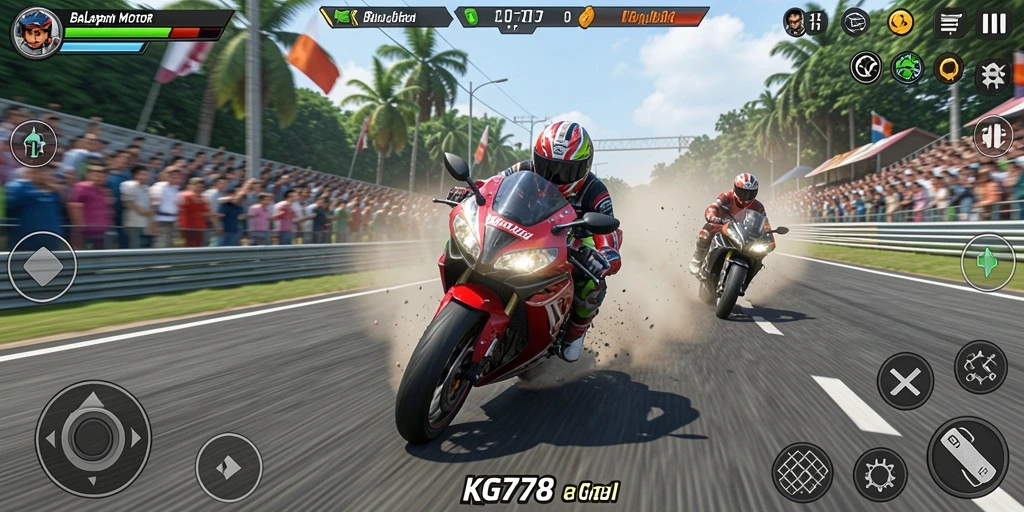 Tampilan gameplay menegangkan dari KG778 di trek balapan.
