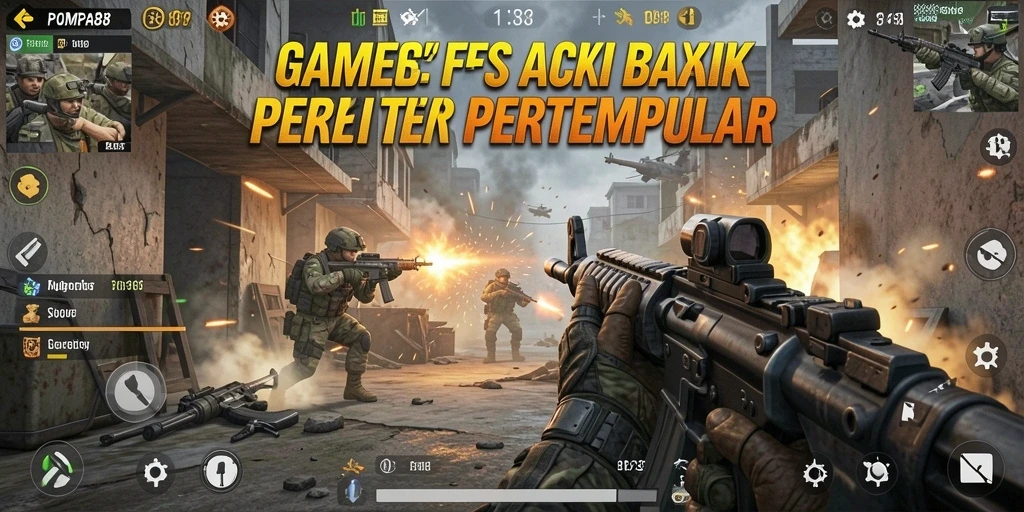 Screenshot gameplay POMPA88 menunjukkan aksi seru pertempuran FPS.