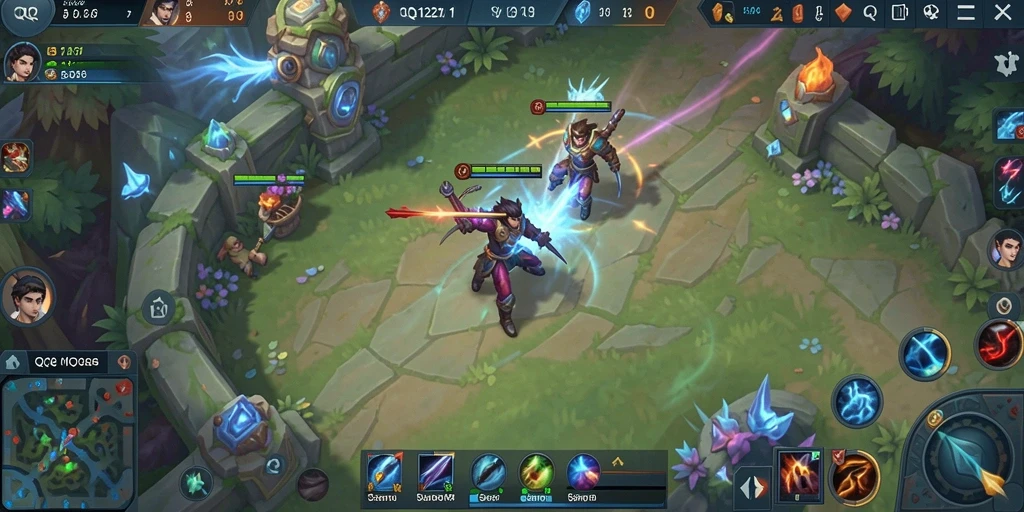 Gameplay seru dari QQ1221 dalam pertempuran tim MOBA.