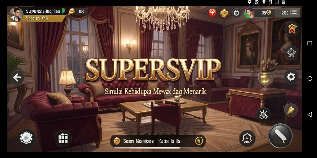 Tampilan gameplay SUPERSVIP menggambarkan kehidupan mewah yang mengasyikkan.