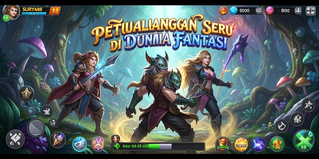Tampilan gameplay petualangan yang mendebarkan di SURYA88.