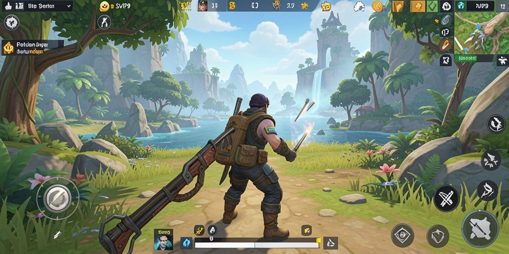 Screenshot gameplay SVIP9 menampilkan pemandangan indah dan aktivitas petualangan.