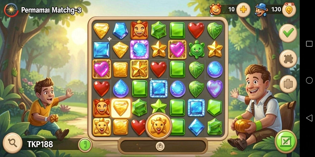 Tampilan gameplay seru TKP188 dengan elemen Match-3 yang berwarna-warni.